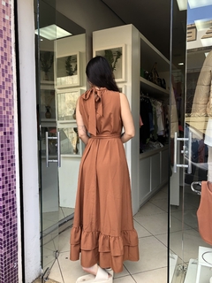 Vestido longo Marrom babado barra - Closet's - moda feminina moda blogueira moda balada 