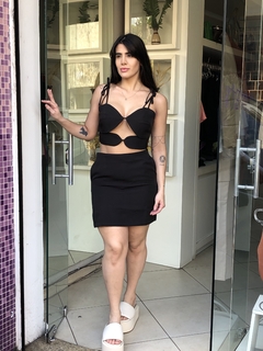 Conjunto saia e cropped preto - loja online