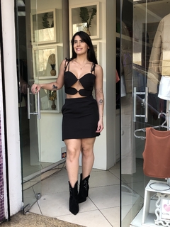 Conjunto saia e cropped preto - loja online