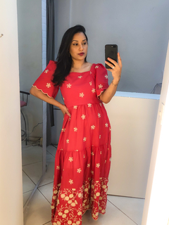 vestido vermelho de manguinha - comprar online