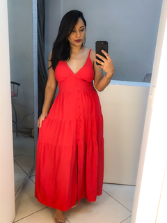 Vestido duna vermelho em botões forrados