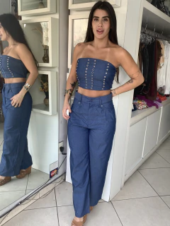 Conjunto escuro calça e cropped com ilhós - Closet's - moda feminina moda blogueira moda balada 