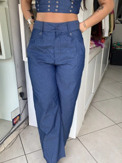 Conjunto escuro calça e cropped com ilhós - loja online