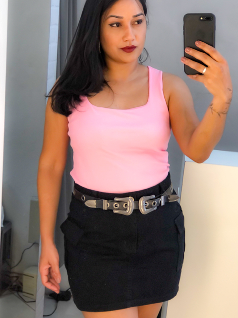 Regata rosa em ribana decote quadrado