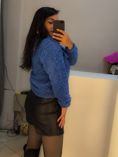 casaco teddy azul com ziper - comprar online