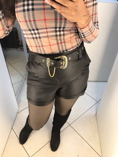 Short preto em couro ecológico com cinto - Closet's - moda feminina moda blogueira moda balada 