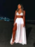 conjunto top de paetês e saia longa transparente