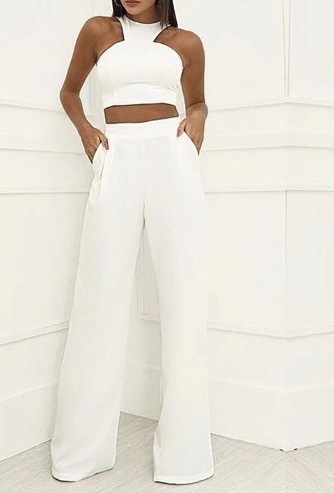 conjunto top e calça pantalona