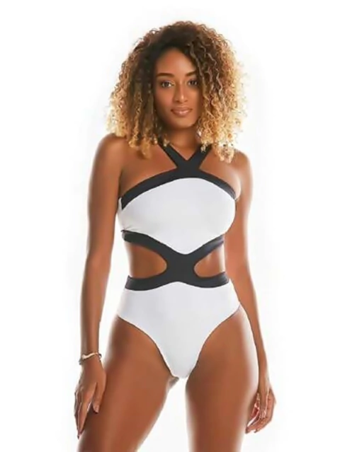 maiô 2 cores com recorte na cintura