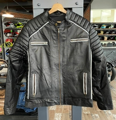 CAMPERA DE CUERO GENOVA CON RIBETES