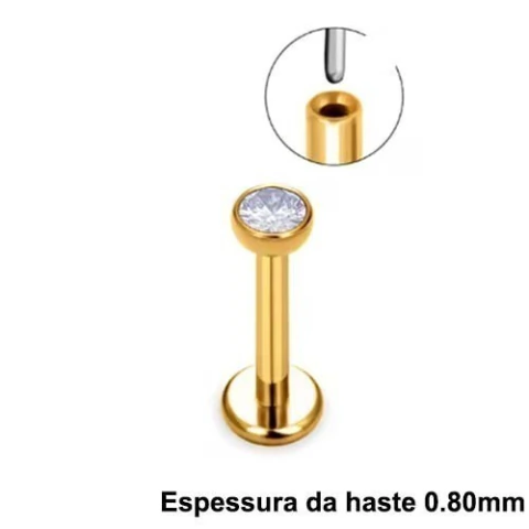 Labret Titânio PVD GOLD 0.80mm com Pedra ANATOMICA PUSH PIN TIT-22