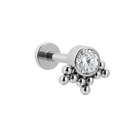 Labret Titânio 1.2mm Indiano Palha Beaded 1 Pedras com Esferas TIT-04