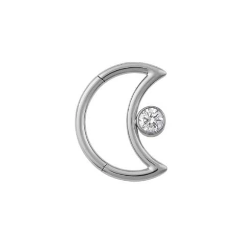 Argola Daith Clicker Titânio Lua com 1 Pedra 1.2mm TIT-17