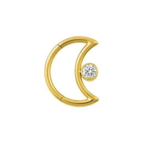 Argola Daith Clicker Titânio PVD GOLD Lua com 1 Pedra 1.2mm TIT-23