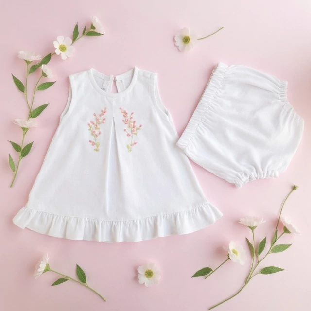 Conjunto de lino bordado rococo