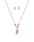 Conjunto colar e brinco zircônias gotas rosa
