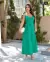 Vestido longo com laço, cor Verde