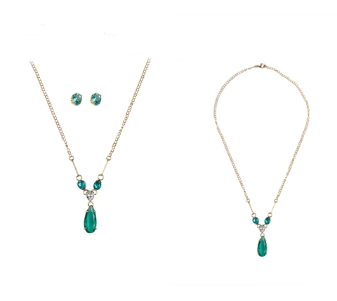 conjunto colar e brinco zirconias gotas verde