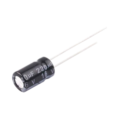 SYSCOM Capacitor Electrolítico en Aluminio, Radial de 220 µFd, 16 Vcc, 105 °C, 6.3 x 11 mm. MOD: 0220M0016V