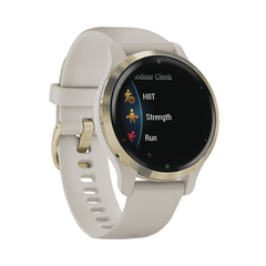 Imagen de GARMIN Reloj Garmin Venu 2S color beige en bisel de acero inoxidable, con funciones premium como almacenamiento y reproducción de hasta 2000 canciones. 10-02429-01