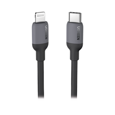 UGREEN Cable USB-C a Lightning / Certificado MFi / 1 Metro / Adecuado para iPhone, iPad, iPod / Carga Rápida PD 20W / Sincronización de Datos de hasta 480 Mbps / Goma de Silicona y TPE. / Suave al Tacto / Color Negro MOD: 20304