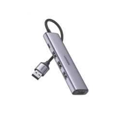 UGREEN HUB USB 3.0 a 4 Puertos USB 3.0 (5Gbps) / Cable 20 cm / Carcasa de Aleación Aluminio / Ideal para Transferencia de Datos / Entrada Tipo C para alimentar equipos de mayor consumo como discos duros / 4 en 1 20805