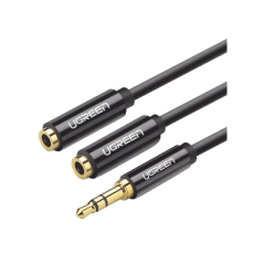UGREEN Cable Adaptador/Divisor de Audio de 3.5mm Macho a 2 Terminales de 3.5mm Hembra / 25 cm de Longitud / Cable TPE / Color Negro 20816