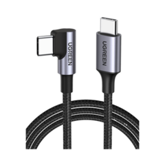 UGREEN Cable USB-C a USB-C / Conector con Ángulo Recto de 90° / 1 Metro / Carcasa de Aluminio / Nylon Trenzado / Transferencia de Datos Hasta 480 Mbps / Soporta Carga Rápida de hasta 60W 50123
