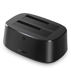 UGREEN Base USB 3.0 para Disco Duro de Doble Bahía / Soporta Discos SATA de 2.5' & 3.5´ / Soporta discos de 12TB / Compatible con UASP, SATA 3.0 / Con adaptador de corriente 12V3A / Cable USB 1M / Alta Velocidad 50854