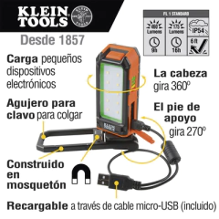 KLEIN TOOLS Lámpara de LED para Trabajo Personal, Recargable y Magnética (53 x 130 x 42 mm). 2 Potencias a elegir. Puede Cargar Smartphone 56-403 on internet