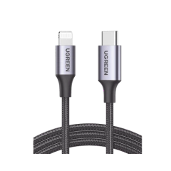 UGREEN Cable USB-C a Lightning / Certificado MFi / 1 Metro / Adecuado para iPhone, iPad y iPod / Carga y Sincronización de Datos / Velocidad 480 Mbps / PD Carga Rápida 3A máx. / Caja de Aluminio + Nylon Trenzado 60759
