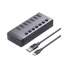 UGREEN HUB de 7 Puertos USB 3.0 / 4 puertos de Carga Inteligente / Interruptor Individual / Indicadores LED / USB 3.0 a 5Gbps / 1 USB-C Hembra (solo datos) / Incluye Adaptador de Corriente 12V 2A / 7 en 1 90305
