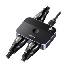 UGREEN Conmutador HDMI 2.1 8K @60Hz / HDMI Splitter 2 Entradas a 1 Salida / Soporta 4K @120Hz 1080P @240Hz 3D / HDR Dolby / Alta Velocidad 48Gbps / Formatos de Audio LPCM/DTS/DSD, 2,0/2,1/5,1/7,1 canales 90385