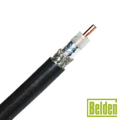BELDEN Retazo de 5 Metros de Cable coaxial tipo RG-8/U, conductor central de 2.74 mm en cobre sólido cal. 10, con 90% de blindaje de malla trenzada de cobre estañada + cinta Duobond, aislamiento de polietileno semi-sólido, forro de PVC. PREC MOD: 9913*5MTS
