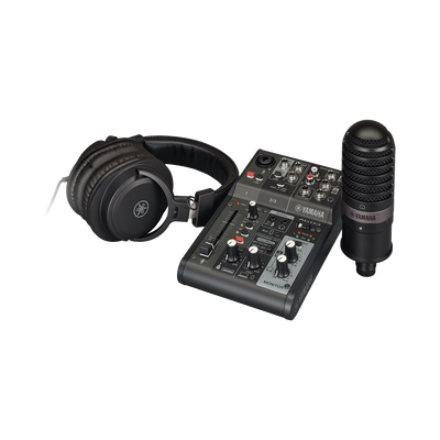 YAMAHA Paquete para live streaming | Mezclador de Streaming en Vivo de 3 canales | Micrófono de Condensador con Calidad de Estudio | Auriculares con Calidad de Estudio MOD: AG03MK2BLSPK