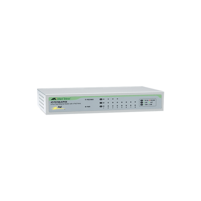 ALLIED TELESIS Switch No Administrable PoE de 8 puertos 10/100 Mbps (4 puertos PoE) con fuente de alimentación externa, 30 Watts MOD: AT-FS708LE/POE-10