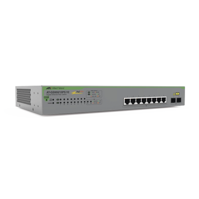 ALLIED TELESIS Switch PoE+ Gigabit WebSmart de 10 puertos 10/100/1000 Mbps (2 x Combo) + 2 puertos gigabit SFP (Combo), 75 W MOD: AT-GS950/10PS-V2-10