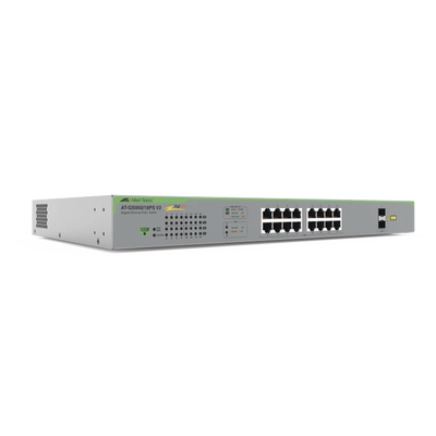 ALLIED TELESIS Switch PoE+ Gigabit WebSmart de 16 puertos 10/100/1000 Mbps (2 x Combo) + 2 puertos gigabit SFP (Combo), 185 W MOD: AT-GS950/18PS-V2-10