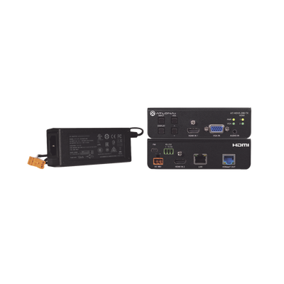 ATLONA HDMI (2 INPUT) PLUS VGA SWITCHER ; CONTROL ; AND HDBASET OUTPUT (100 M) W/POWER SU MOD: AT-HDVS-200-TX-PSK