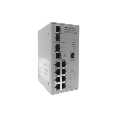 ALLIED TELESIS Switch Industrial PoE Administrable de 8 Puertos 10/100 Mbps + 2 Puertos SFP Combo, 120 W MOD: AT-IFS802SP/POE(W)-80