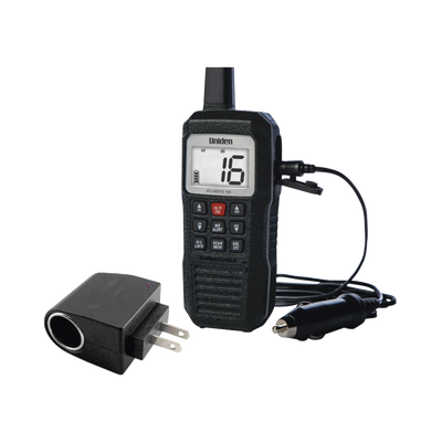 UNIDEN Radio Marino Portátil VHF, flotante y sumergible, Rx: 156.050-163.275MHz Tx: 156.025-157.425MHz, cumple con los canales marinos Internacionales, de EUA y Canadá MOD: ATLANTIS155KIT