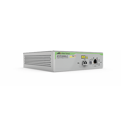 ALLIED TELESIS Convertidor de medios Gigabit Ethernet PoE+ a fibra óptica, conector LC, multimodo (MMF), distancia hasta 550 m MOD: AT-PC2000/LC-960