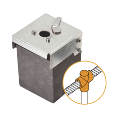 APLICACIONES TECNOLOGICAS Molde de grafito vertical unión en T vertical de cable 2/0 AWG (pasante) con Pica de ø16 mm (terminal). MOD: ATW20/T16/TV