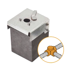 APLICACIONES TECNOLOGICAS Molde de grafito horizontal unión en T horizontal de cable 2/0 AWG (pasante) con cable 2/0 AWG (terminal). MOD: AT-W20/W20/TH