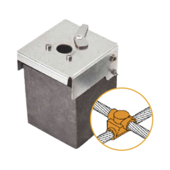 APLICACIONES TECNOLOGICAS Molde de grafito horizontal unión en cruz sobrepuesta de cable 2/0 AWG (pasante) con cable 2/0 AWG (terminal). MOD: AT-W20/W20/XS