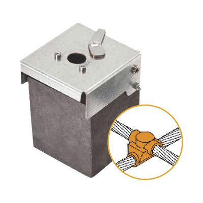 APLICACIONES TECNOLOGICAS Molde de grafito horizontal unión en cruz sobrepuesta de cable 2/0 AWG (pasante) con cable 2/0 AWG (terminal). MOD: AT-W20/W20/XS