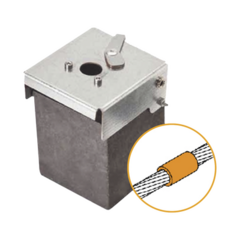 APLICACIONES TECNOLOGICAS Molde de grafito vertical unión lineal de cable 4/0 AWG (pasante) con cable 4/0 AWG (terminal). MOD: AT-W40/W40/LV