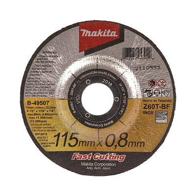 MAKITA Disco 4 1/2"/ Inox y Acero / Corte Rápido MOD: B49507