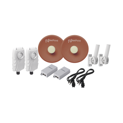 NetPoint Kit de 2 radios B5X con antenas NPPROS2PACK (27 dBi), rango de frecuencia extendida (4.9 a 6.4 GHz), incluye inyector POE y cable de alimentación MOD: B5X-NPPRO-KIT