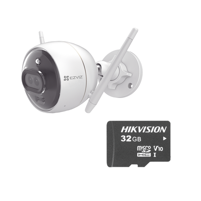 EZVIZ Kit de Camara WiFi y Memoria Micro SD / Incluye 1 Pieza C3X y 1 Memoria MicroSD 32GB / Audio de Dos Vías / Colores en Oscuridad / Detección Humana y de Vehículo MOD: C3X/KM